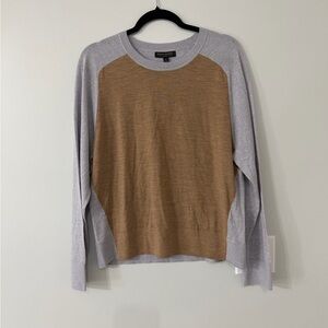 Banana Republic 100% Merino Wool Colorblock Sweater XL Brown Gray Lightweight